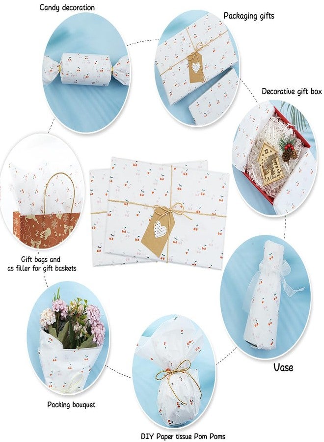 Boerni Cherry Tissue Paper for Gift Wrapping Bags, 20" x 28" Per Sheet Summer Fruit Design Bulk Tissue Paper for DIY Gift Packing Party Favor Holiday Paper Crafts Boxes Decorations (20 Sheets) - Image 3